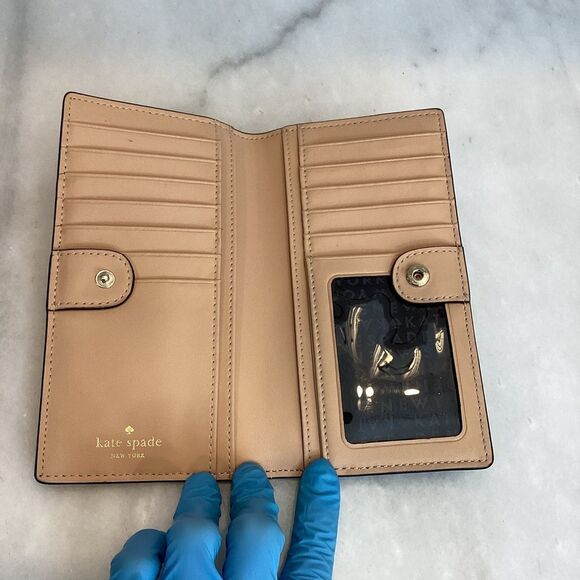 Kate Spade Cross Grain Leather Slim Sleek Snap & Zip Clutch Wallet - Picture 13 of 16